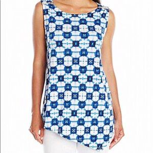 Tunic/Top Asymmetric Hemline Blue/White
